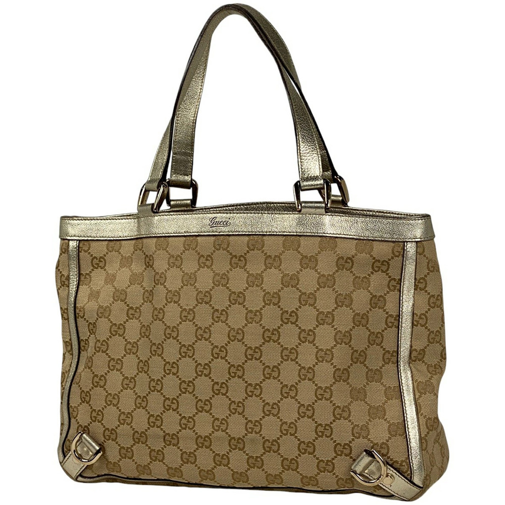 Gucci GG tote bag handbag Abbey canvas beige gold
